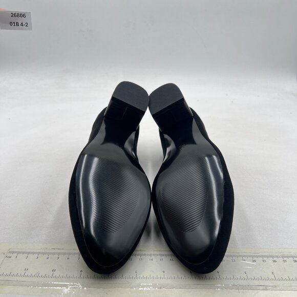 FOWT Black Suede Slip On Side V Cut Loafers Almond Toe Chunky Heel Pumps - Picture 7 of 8